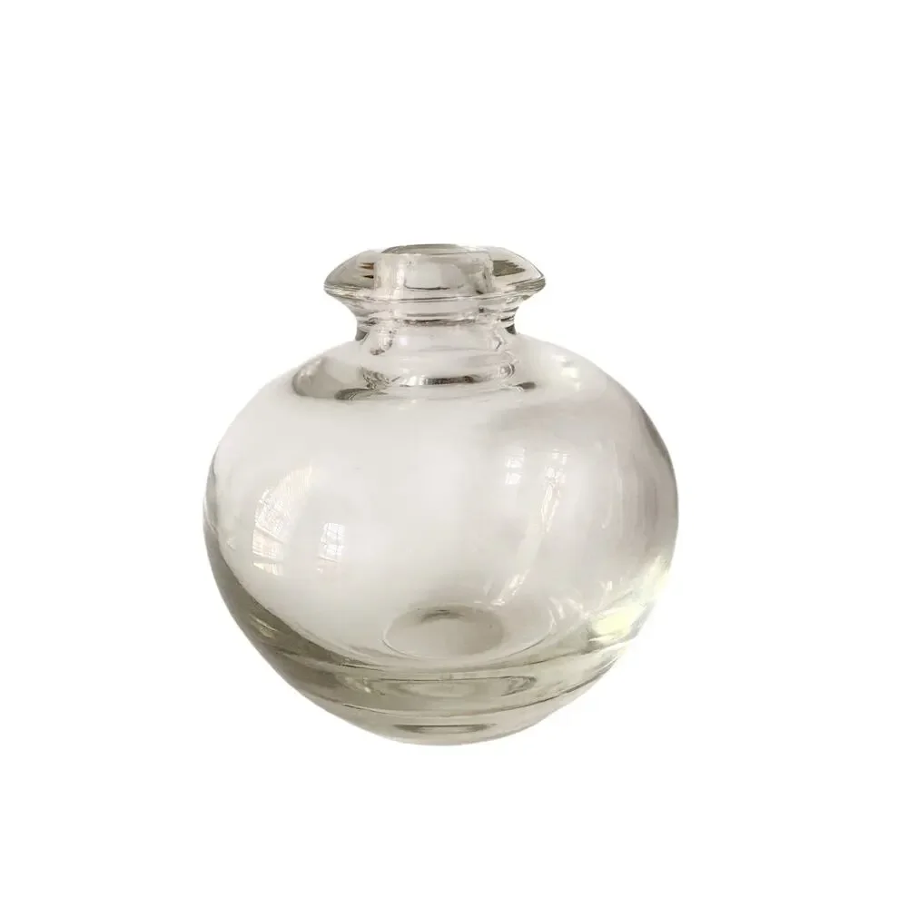 Vintage Heavy Clear Art Glass Round Pot Belly Bud Vase Hand Blown 5.5”